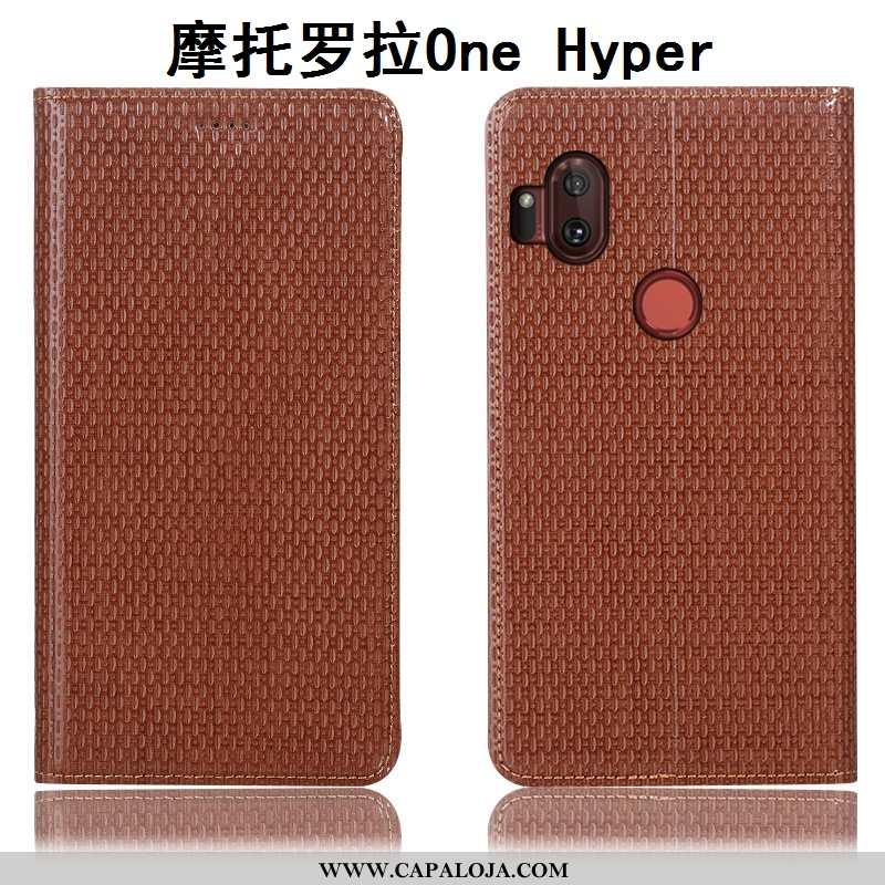 Capa Motorola One Hyper Couro Genuíno Capas Antiqueda Telemóvel Castanho, Motorola One Hyper Proteto