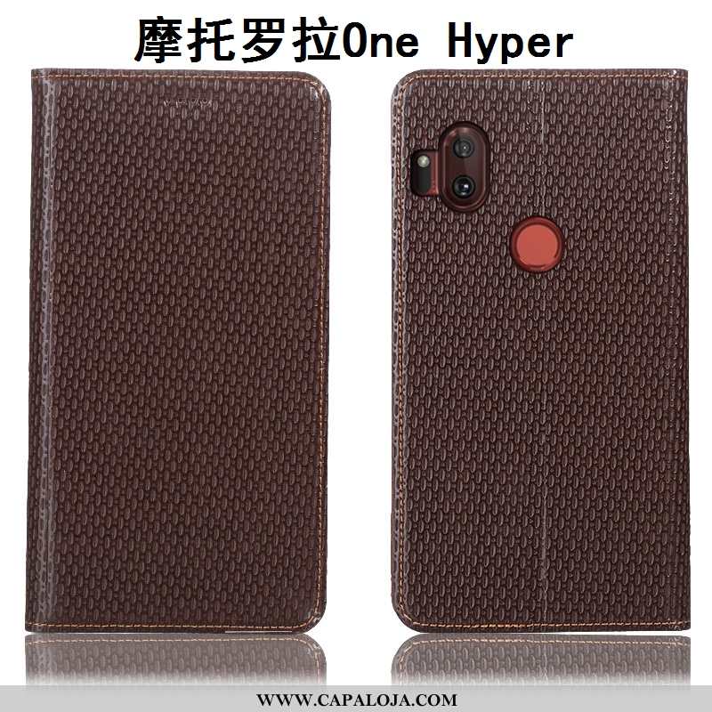 Capa Motorola One Hyper Couro Genuíno Capas Antiqueda Telemóvel Castanho, Motorola One Hyper Proteto