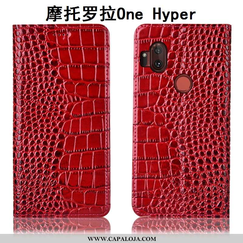 Capa Motorola One Hyper Couro Genuíno Cases Telemóvel Crocs Castanho, Capas Motorola One Hyper Prote