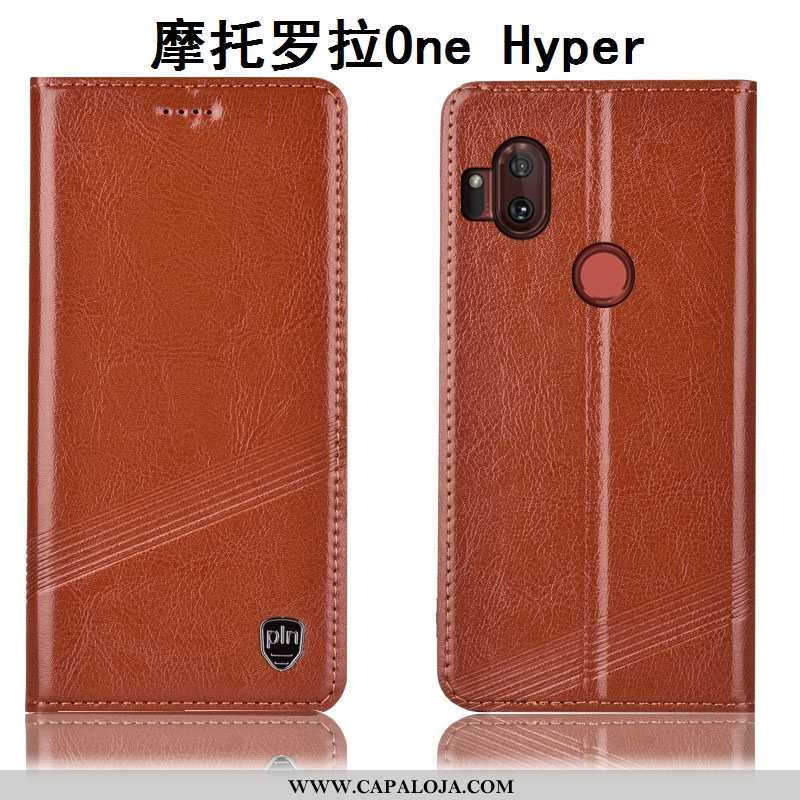 Capa Motorola One Hyper Couro Genuíno Marrom Telemóvel Cover Castanho, Capas Motorola One Hyper Prot