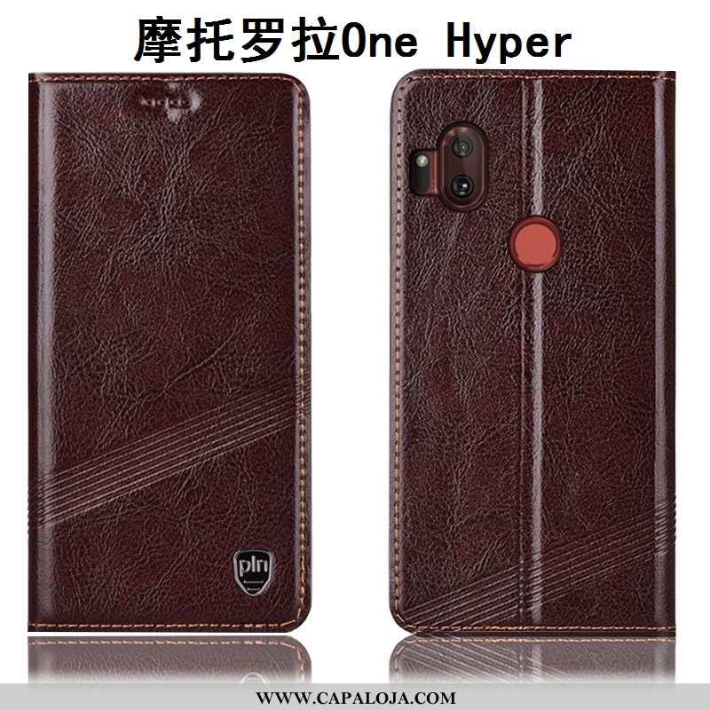 Capa Motorola One Hyper Couro Genuíno Marrom Telemóvel Cover Castanho, Capas Motorola One Hyper Prot