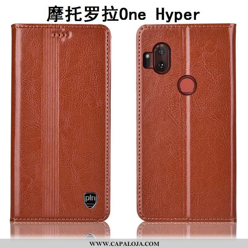 Capa Motorola One Hyper Couro Legitimo Cover Telemóvel Antiqueda Castanho, Capas Motorola One Hyper 