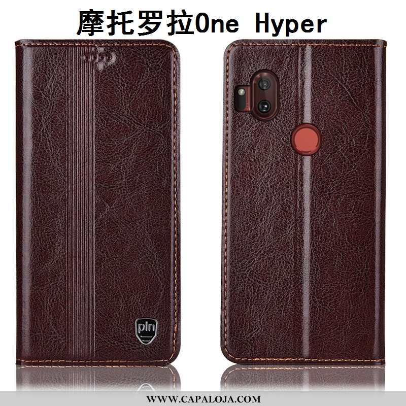 Capa Motorola One Hyper Couro Legitimo Cover Telemóvel Antiqueda Castanho, Capas Motorola One Hyper 