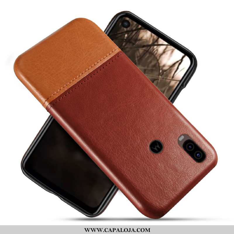 Capa Motorola One Vision Couro Telemóvel Capas Cases Castanho, Motorola One Vision Protetoras Online