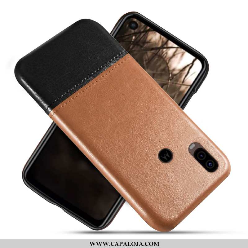 Capa Motorola One Vision Couro Telemóvel Capas Cases Castanho, Motorola One Vision Protetoras Online