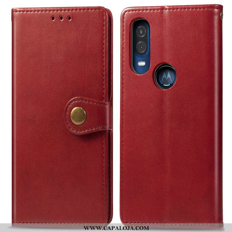 Capa Motorola One Vision Protetoras Couro Vermelha Negócio Vermelho, Capas Motorola One Vision Corda