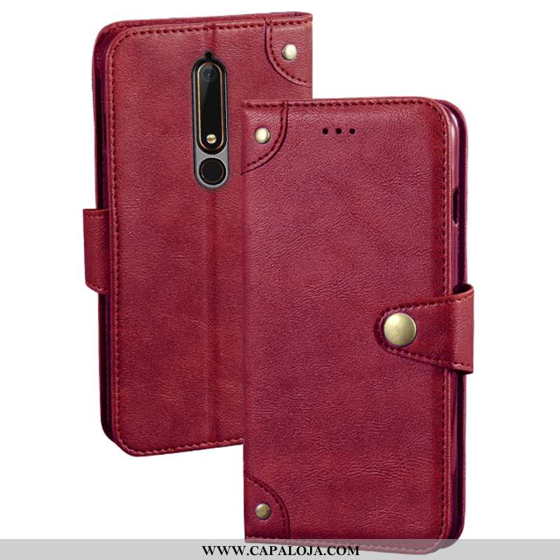 Capa Nokia 6.1 Criativas Telemóvel 2020 Couro Vermelho, Capas Nokia 6.1 Carteira Comprar