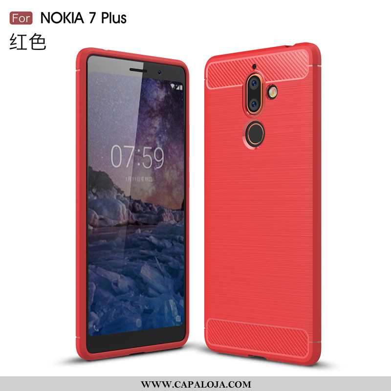 Capa Nokia 7 Plus Moda Silicone Completa Fibra Vermelho, Capas Nokia 7 Plus Soft Barato