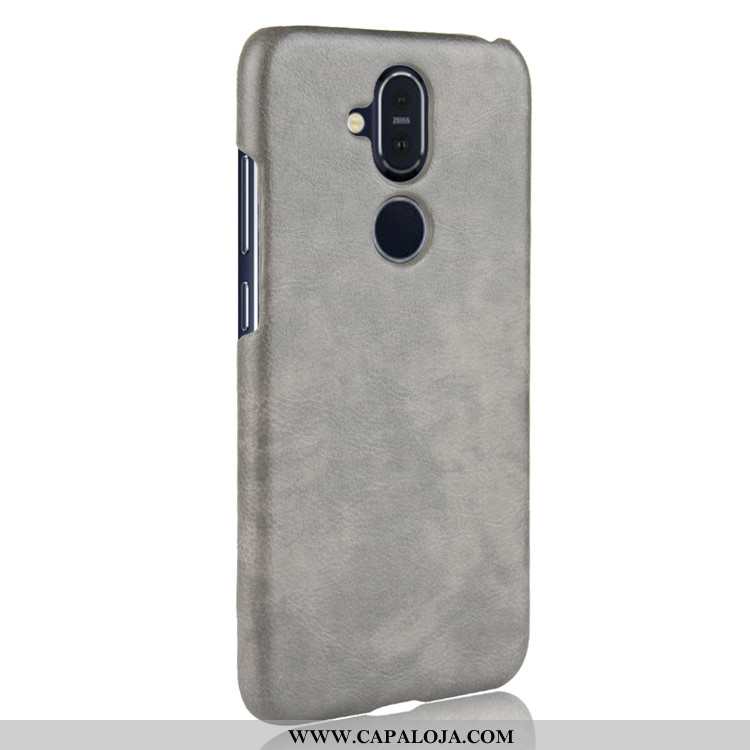 Capa Nokia 8.1 Protetoras Capas Couro Cases Cinza, Nokia 8.1 Retro Barato