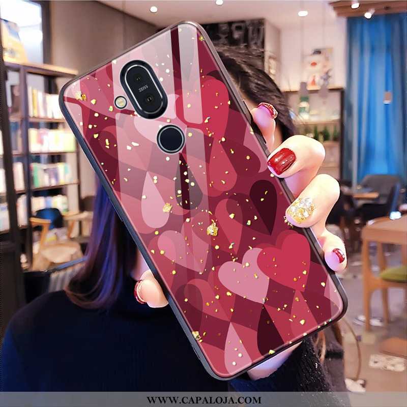 Capa Nokia 8.1 Vidro Leopardo Capas Feminino Vermelho, Nokia 8.1 Telemóvel Baratos