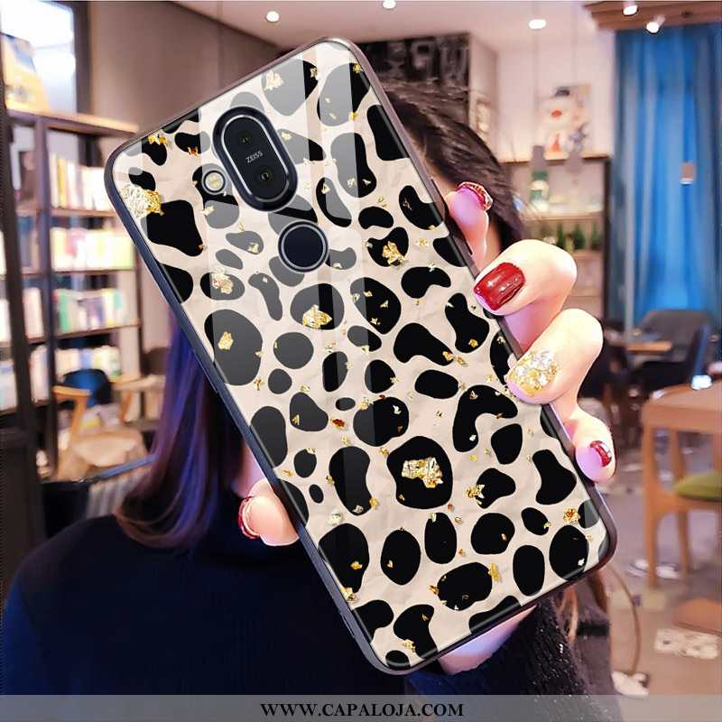 Capa Nokia 8.1 Vidro Leopardo Capas Feminino Vermelho, Nokia 8.1 Telemóvel Baratos