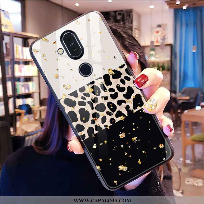 Capa Nokia 8.1 Vidro Leopardo Capas Feminino Vermelho, Nokia 8.1 Telemóvel Baratos