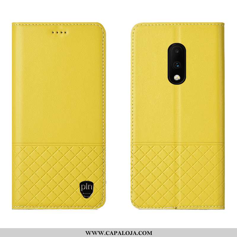 Capa Oneplus 7 Couro Genuíno Telemóvel Amarela Antiqueda Amarelo, Capas Oneplus 7 Protetoras Promoçã