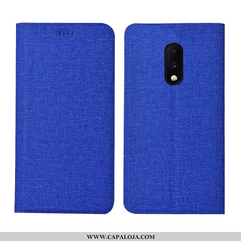 Capa Oneplus 7 Linho Cover Cases Azul, Capas Oneplus 7 Protetoras Baratos