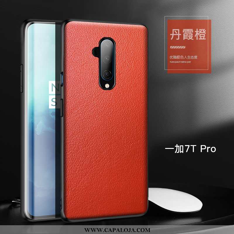 Capa Oneplus 7t Pro Tendencia Couro Legitimo Simples Antiqueda Laranja, Capas Oneplus 7t Pro Proteto