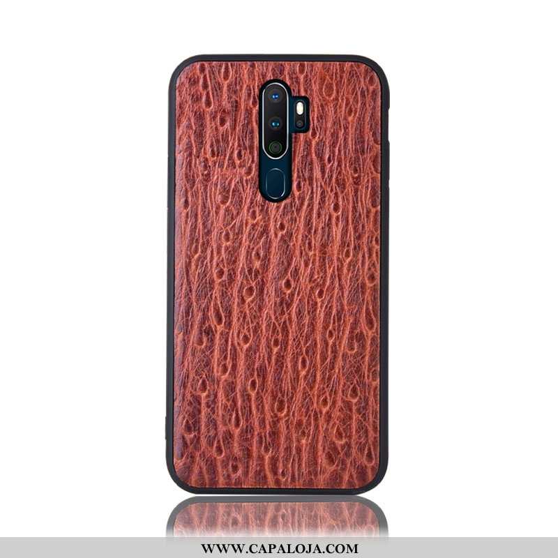 Capa Oppo A5 2020 Couro Legitimo Capas Cases Telemóvel Castanho, Oppo A5 2020 Protetoras Barato