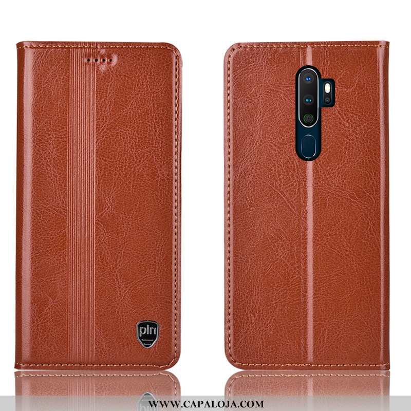 Capa Oppo A5 2020 Protetoras Cases Telemóvel Completa Castanho, Capas Oppo A5 2020 Couro Genuíno Com