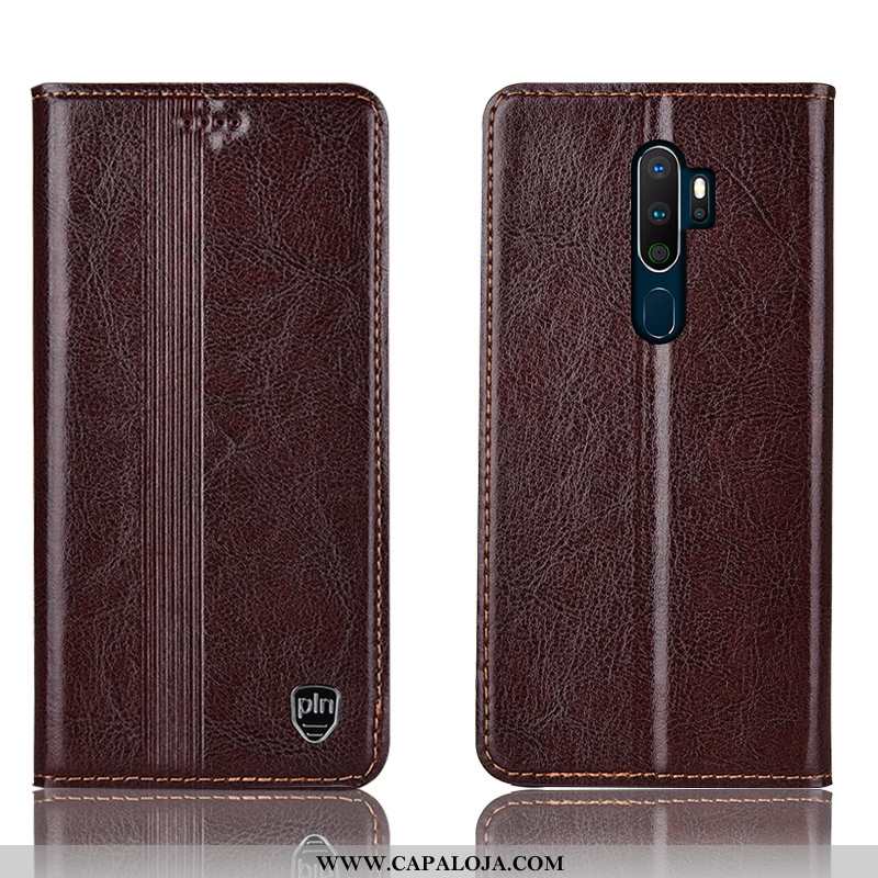 Capa Oppo A5 2020 Protetoras Cases Telemóvel Completa Castanho, Capas Oppo A5 2020 Couro Genuíno Com