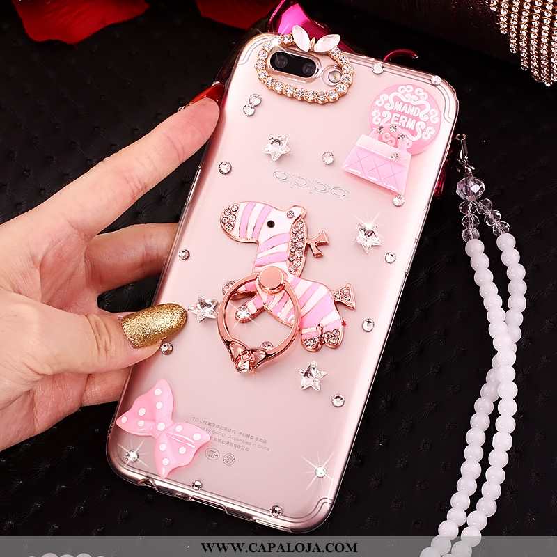 Capa Oppo A5 Silicone Soft Tendencia Antiqueda Rosa, Capas Oppo A5 Strass Venda