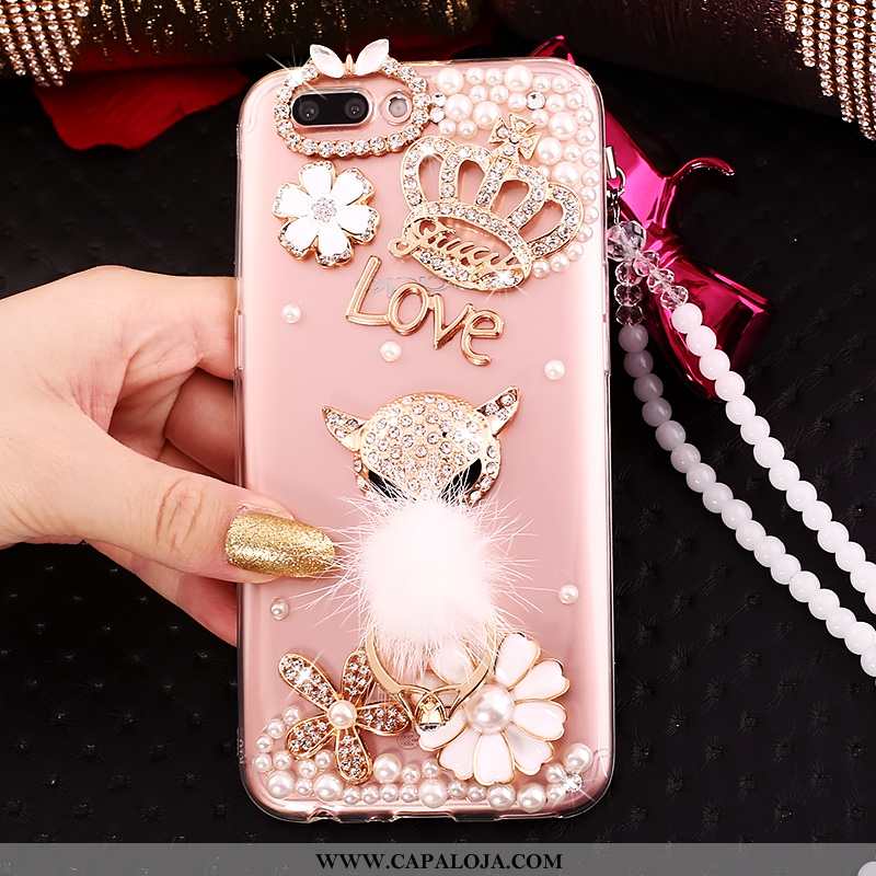 Capa Oppo A5 Silicone Soft Tendencia Antiqueda Rosa, Capas Oppo A5 Strass Venda