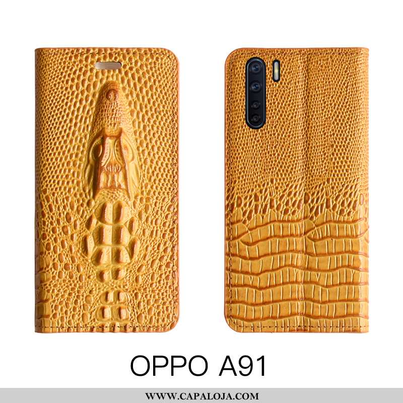 Capa Oppo A91 Couro Legitimo Capas Cases Feminino Amarelo, Oppo A91 Couro Promoção