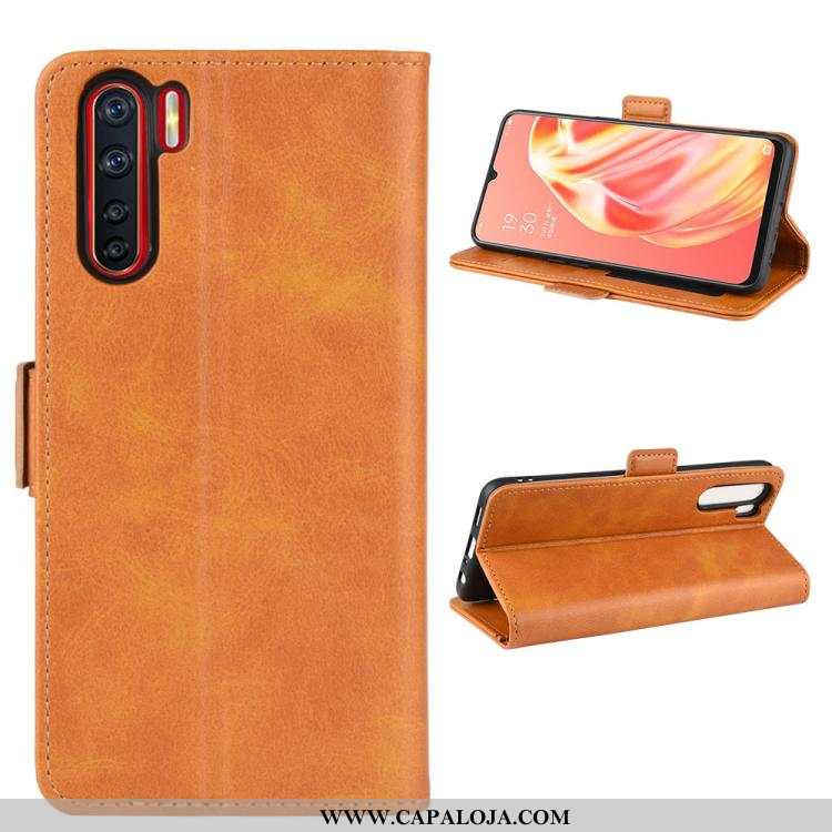 Capa Oppo A91 Couro Telemóvel Pequena Fivela Dupla Amarelo, Capas Oppo A91 Carteira Venda