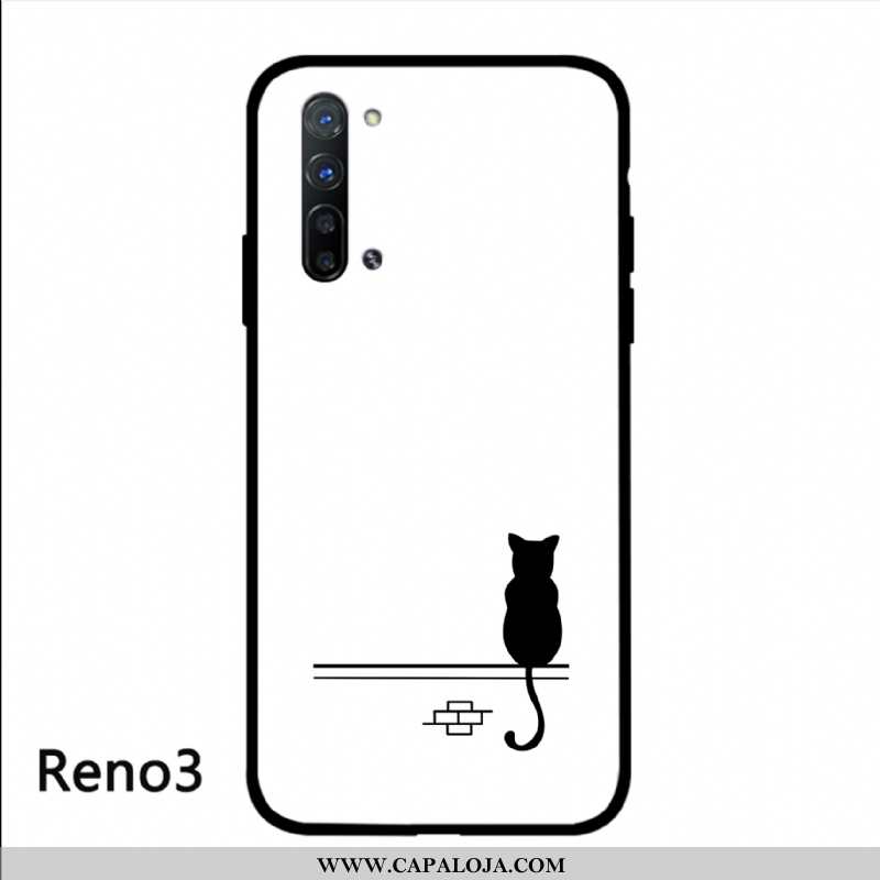 Capa Oppo Reno 3 Personalizada Desenho Animado Vermelha Gato Branco, Capas Oppo Reno 3 Criativas Bar