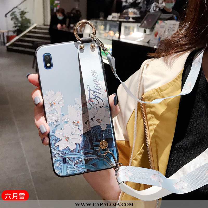 Capa Samsung Galaxy A10 Silicone Feminino Suporte Antiqueda Azul, Capas Samsung Galaxy A10 Cordao Ba