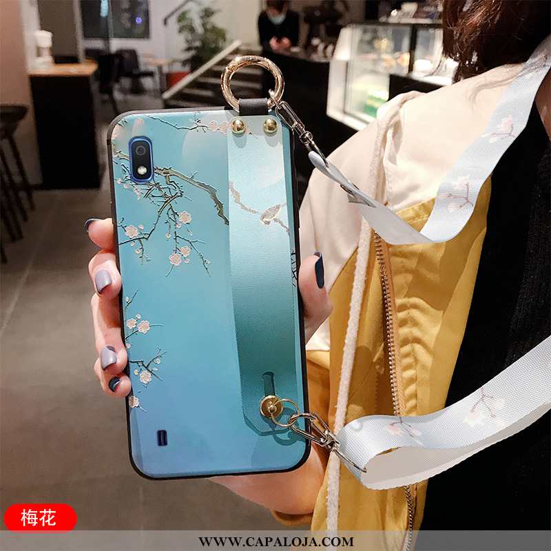 Capa Samsung Galaxy A10 Silicone Feminino Suporte Antiqueda Azul, Capas Samsung Galaxy A10 Cordao Ba