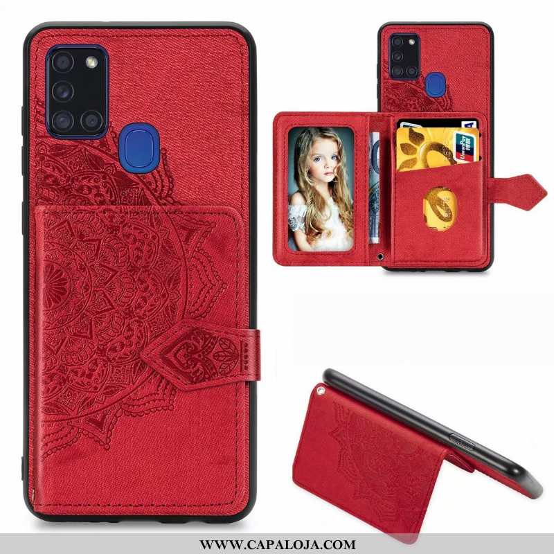 Capa Samsung Galaxy A21s Carteira Capas Tecido Telemóvel Vermelho, Samsung Galaxy A21s Couro Barato