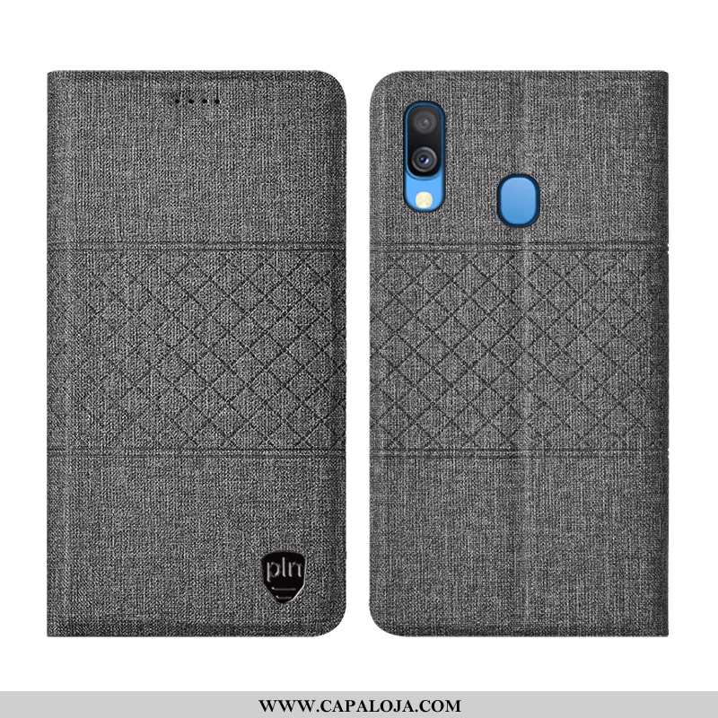 Capa Samsung Galaxy A40 Couro Cases Grade Linho Cinza, Capas Samsung Galaxy A40 Protetoras Promoção