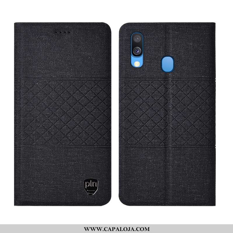 Capa Samsung Galaxy A40 Couro Cases Grade Linho Cinza, Capas Samsung Galaxy A40 Protetoras Promoção