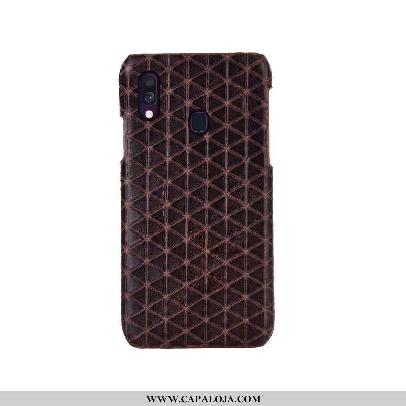 Capa Samsung Galaxy A40 Couro Legitimo Telemóvel Antiqueda Xadrez Preto, Capas Samsung Galaxy A40 Pr