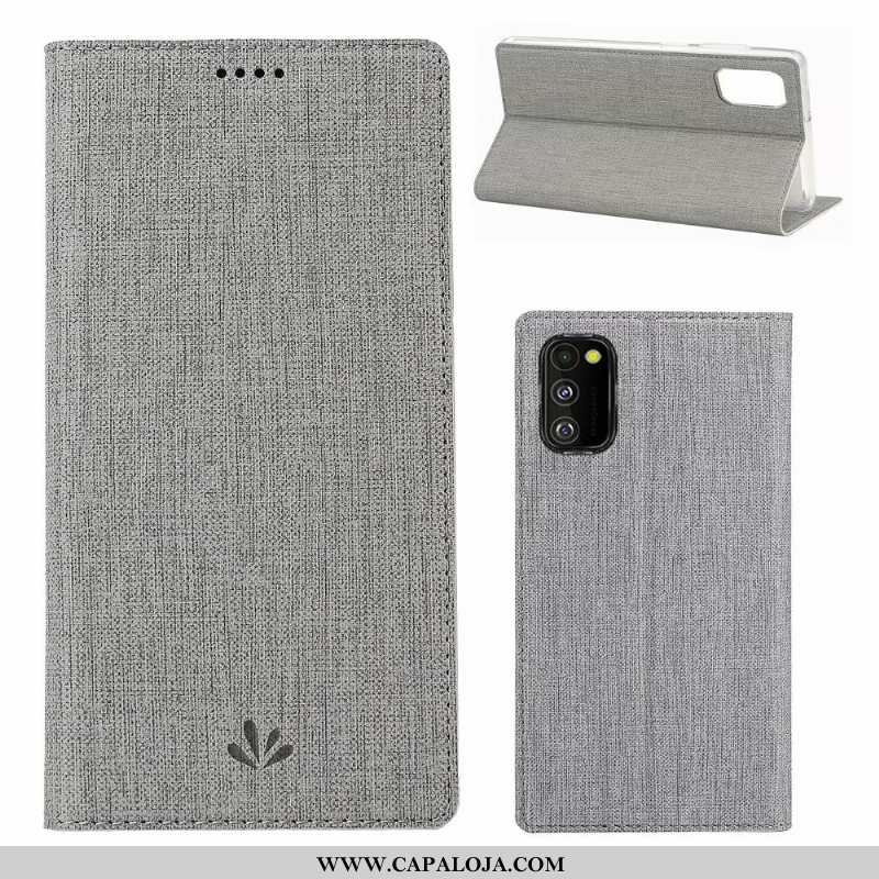 Capa Samsung Galaxy A41 Couro Cover Tecido Antiqueda Cinza, Capas Samsung Galaxy A41 Protetoras Prom