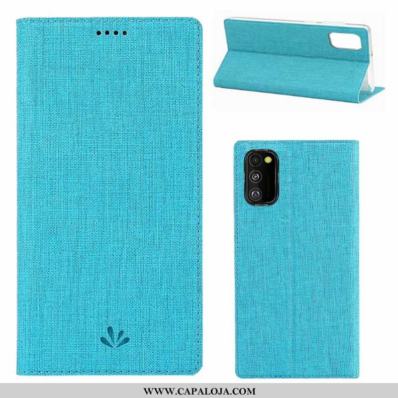 Capa Samsung Galaxy A41 Couro Cover Tecido Antiqueda Cinza, Capas Samsung Galaxy A41 Protetoras Prom