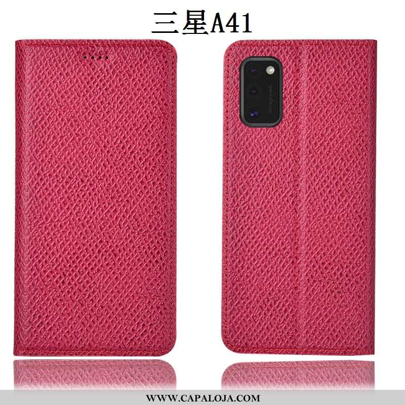 Capa Samsung Galaxy A41 Couro Genuíno Antiqueda Vermelha Completa Rosa, Capas Samsung Galaxy A41 Pro