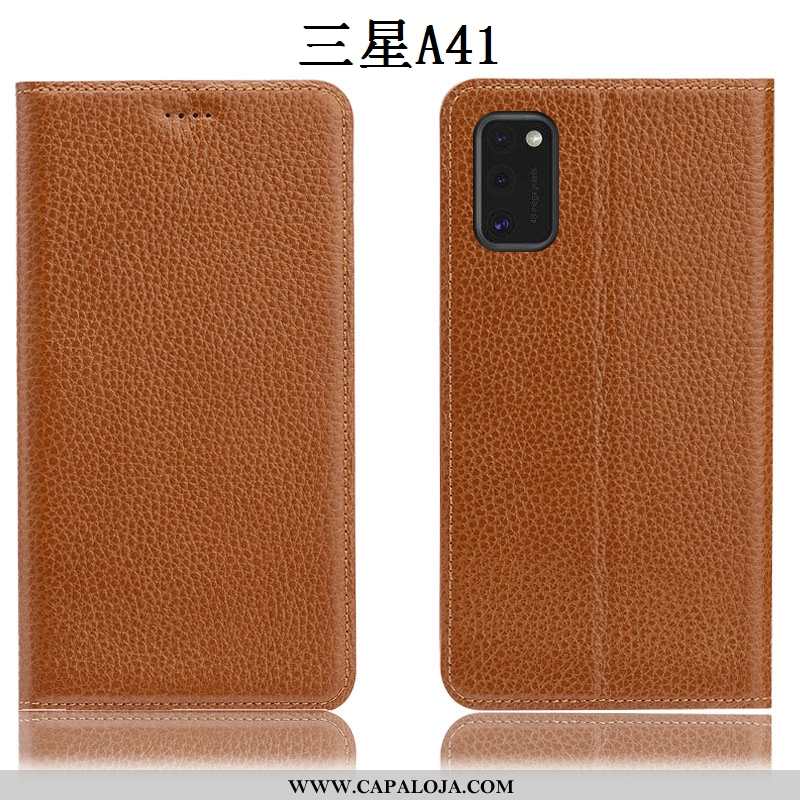 Capa Samsung Galaxy A41 Couro Genuíno Cover Antiqueda Marrom Castanho, Capas Samsung Galaxy A41 Prot