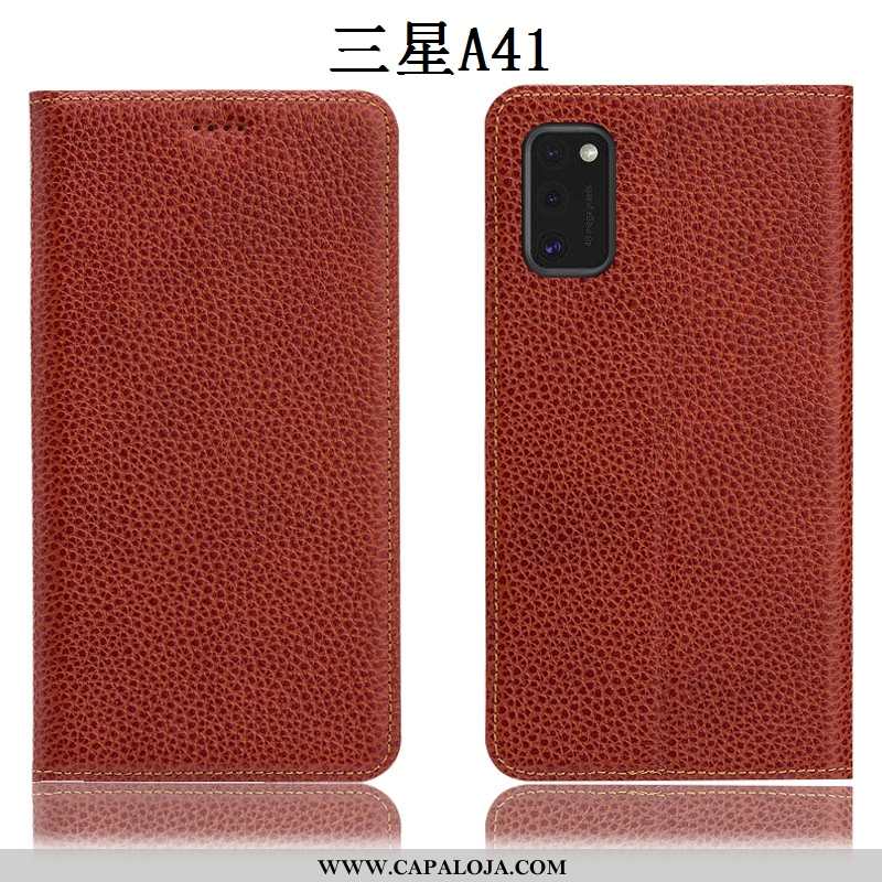 Capa Samsung Galaxy A41 Couro Genuíno Cover Antiqueda Marrom Castanho, Capas Samsung Galaxy A41 Prot