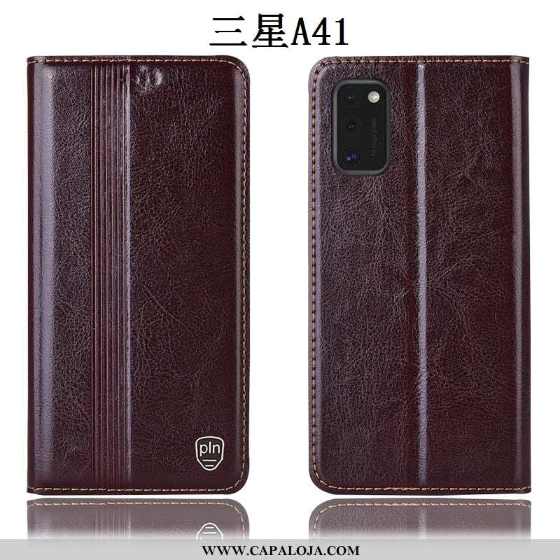 Capa Samsung Galaxy A41 Couro Genuíno Cover Preto Completa, Capas Samsung Galaxy A41 Protetoras Comp