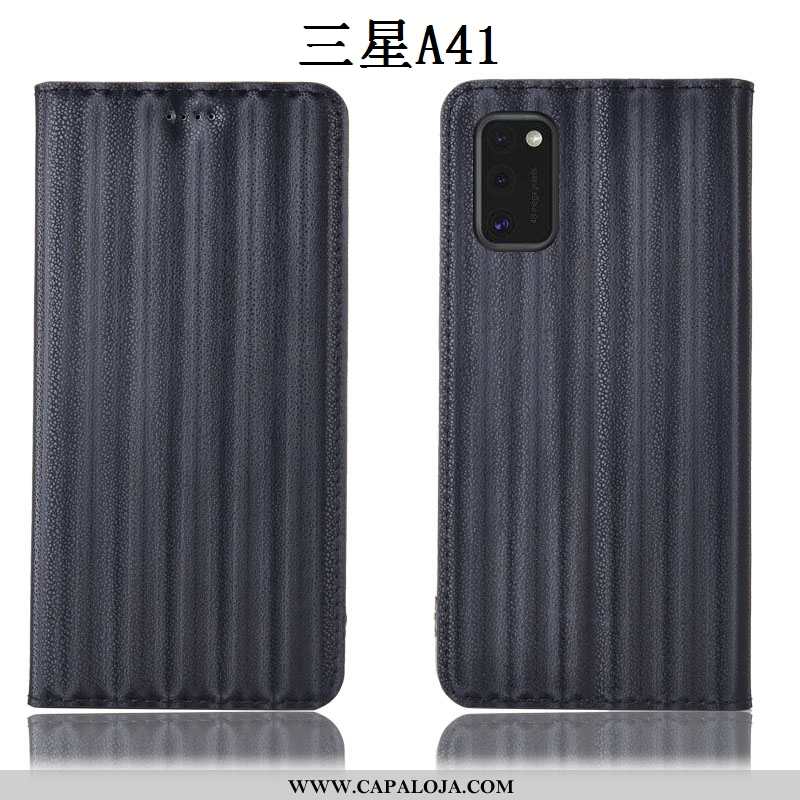 Capa Samsung Galaxy A41 Couro Legitimo Antiqueda Cover Capas Preto, Samsung Galaxy A41 Protetoras Ve