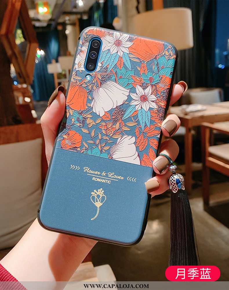 Capa Samsung Galaxy A50 Vintage Midi Azul Silicone, Capas Samsung Galaxy A50 Slim Baratas