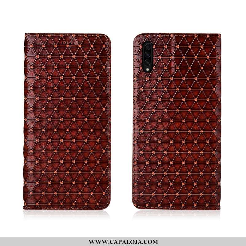 Capa Samsung Galaxy A50s Couro Genuíno Feminino Xadrez Nova Castanho, Capas Samsung Galaxy A50s Cour