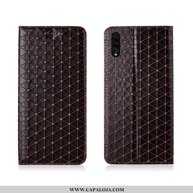 Capa Samsung Galaxy A50s Couro Genuíno Feminino Xadrez Nova Castanho, Capas Samsung Galaxy A50s Cour