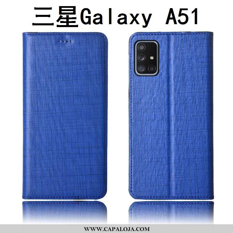 Capa Samsung Galaxy A51 Couro Genuíno Cases Telemóvel Novas Azul, Capas Samsung Galaxy A51 Couro Bar