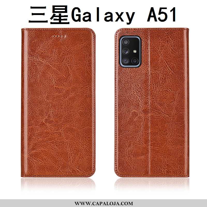 Capa Samsung Galaxy A51 Couro Tigrada Antiqueda Novas Castanho, Capas Samsung Galaxy A51 Protetoras 