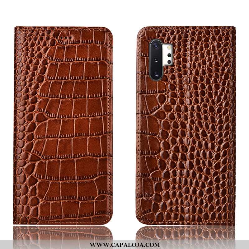 Capa Samsung Galaxy Note 10+ Couro Genuíno Flatform Crocs Telemóvel Castanho, Capas Samsung Galaxy N