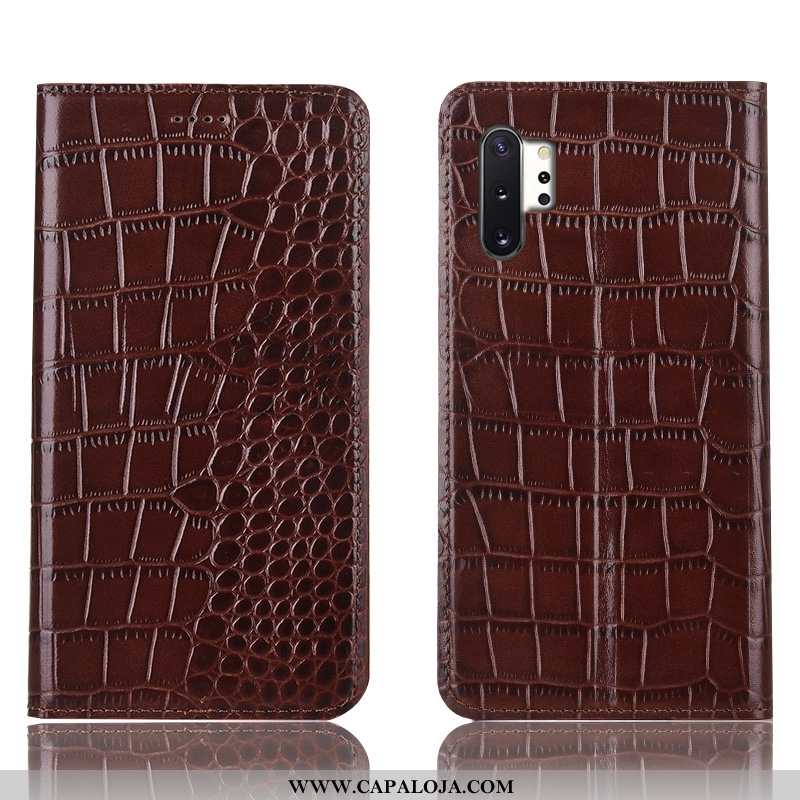 Capa Samsung Galaxy Note 10+ Couro Genuíno Flatform Crocs Telemóvel Castanho, Capas Samsung Galaxy N