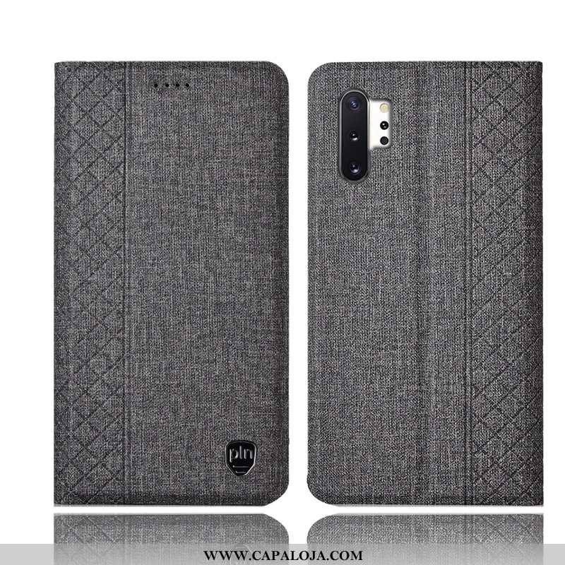 Capa Samsung Galaxy Note 10+ Linho Cases Telemóvel Completa Cinza, Capas Samsung Galaxy Note 10+ Cou