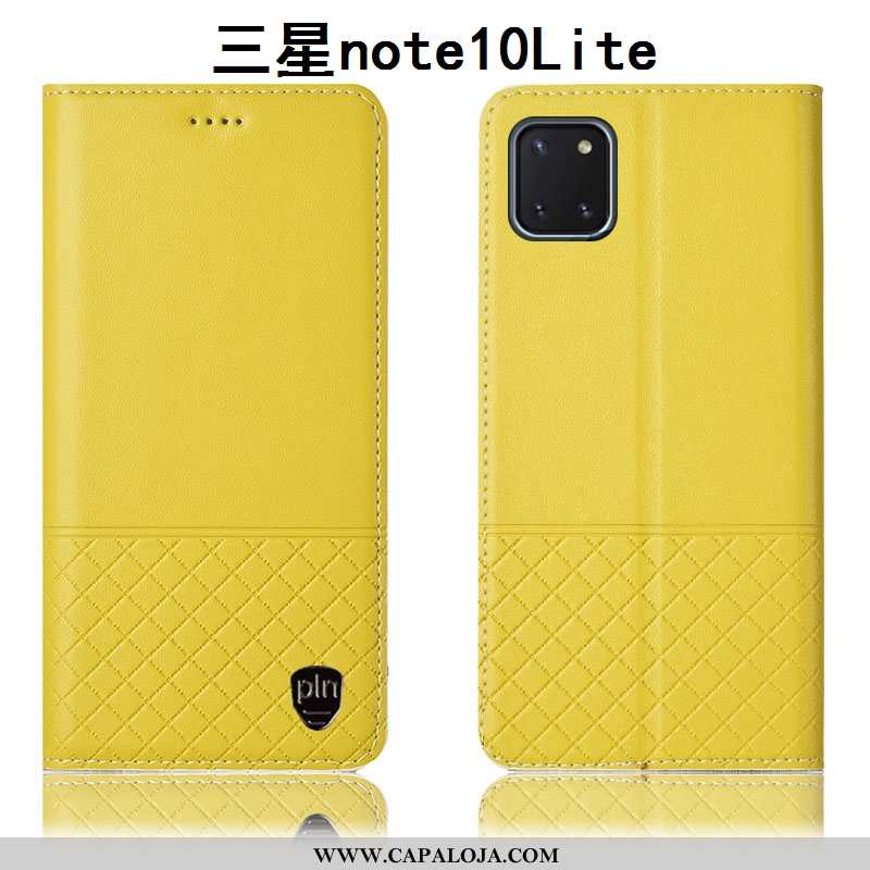 Capa Samsung Galaxy Note 10 Lite Couro Genuíno Cover Capas Antiqueda Amarelo, Samsung Galaxy Note 10