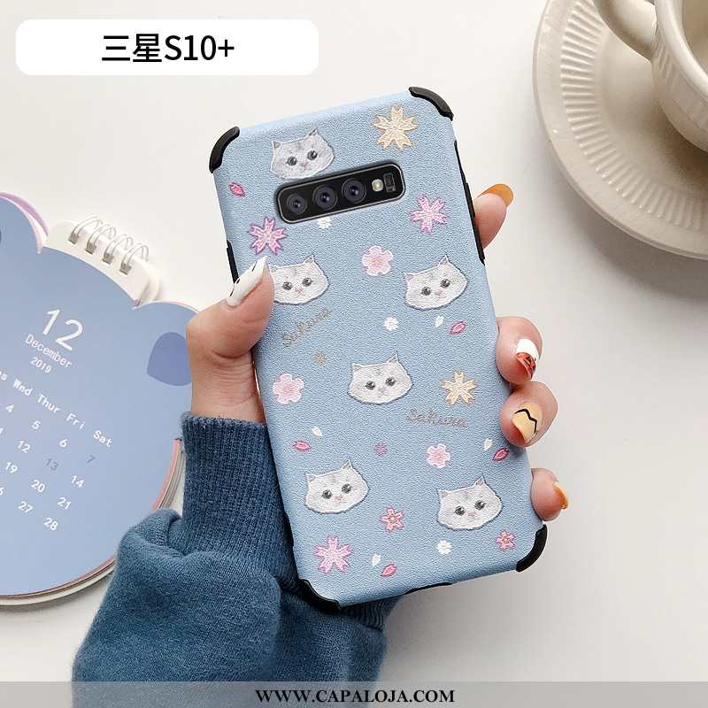 Capa Samsung Galaxy S10+ Fofas Telemóvel Novas Gato Azul, Capas Samsung Galaxy S10+ Couro Baratos